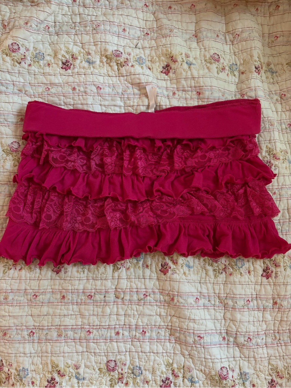 Color Story Fuchsia Ruffle Lace Mini Skirt